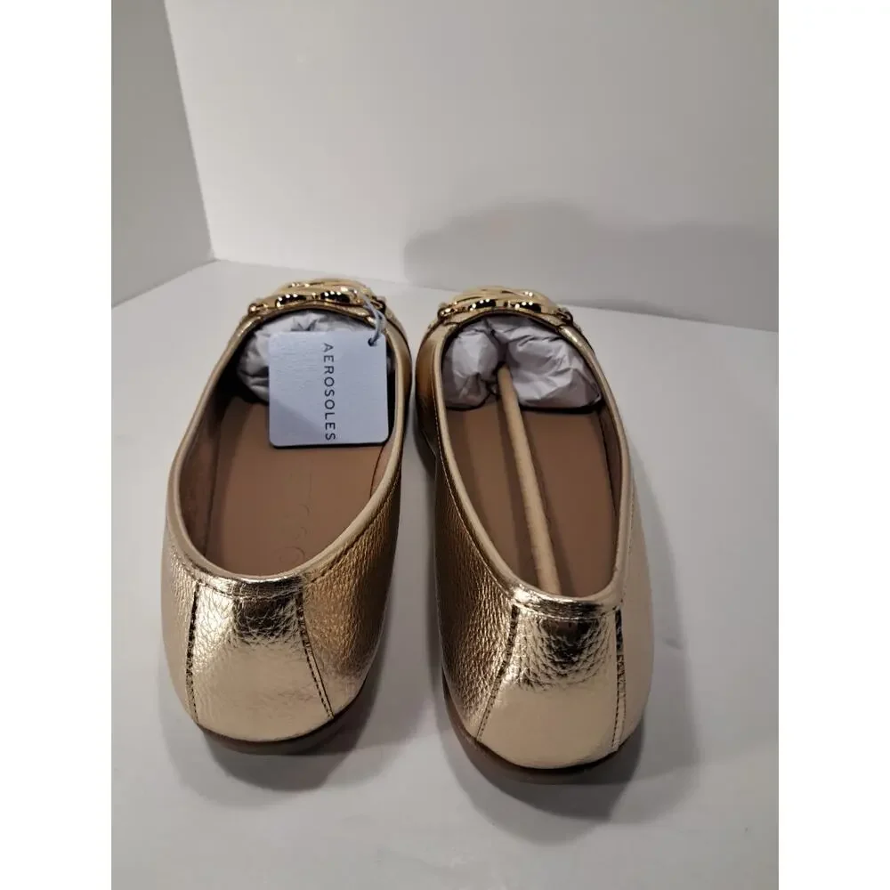 Aerosoles Big Bet Color Soft Gold Flat Loafer Size 9W NEW